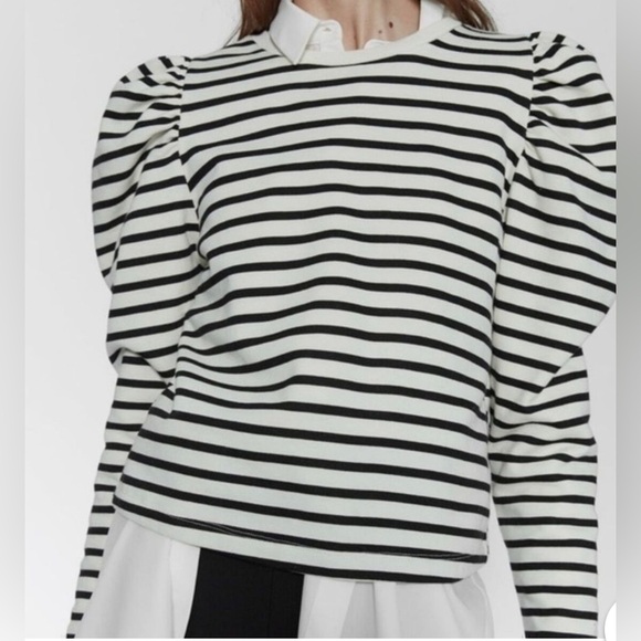 ZARA balloon long sleeve black and white stripped sweatshirt | SZ Small - Picture 2 of 12
